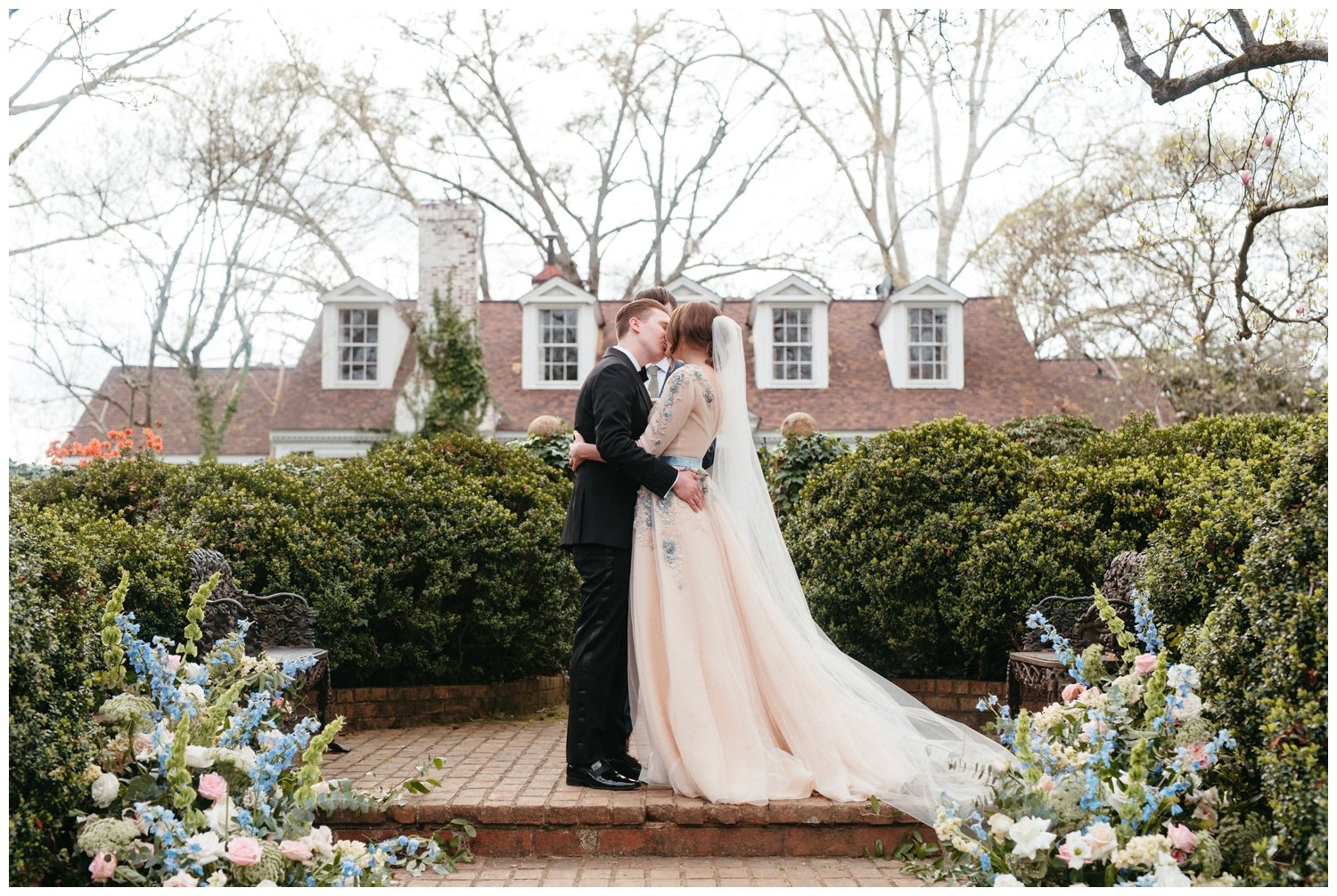 Couple kisses at the end of their ceremony at an Atlanta intimate wedding venue