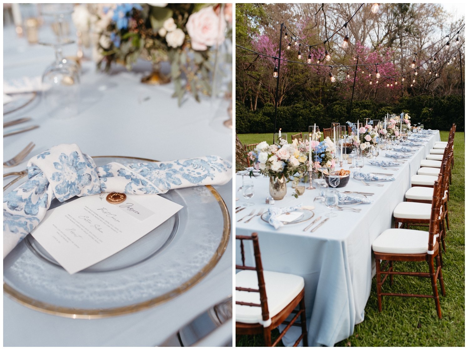 Table set for dinner reception at Atlanta intimate wedding venue