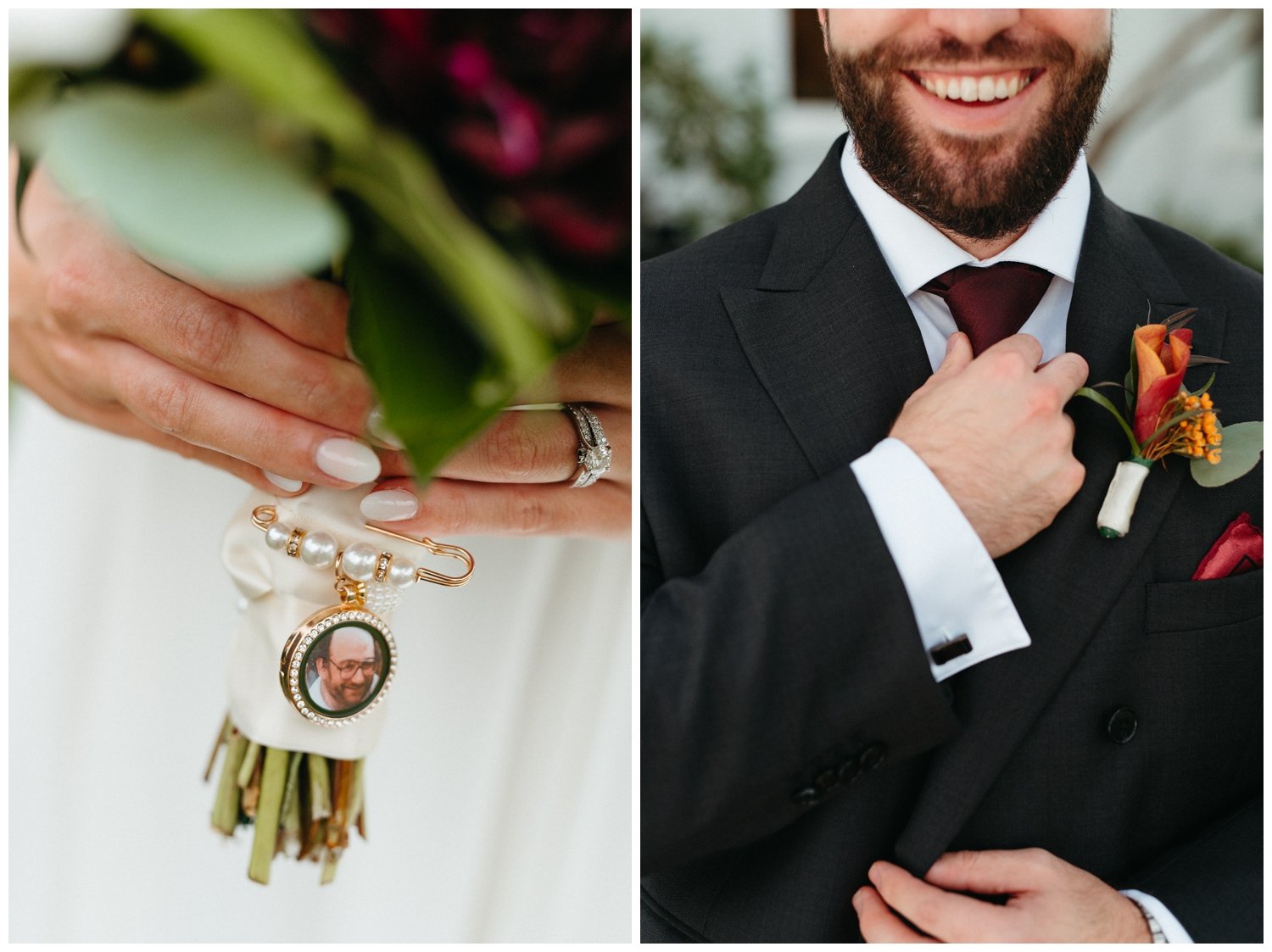 Close up photographs of bride and groom's details for the intimate destination wedding