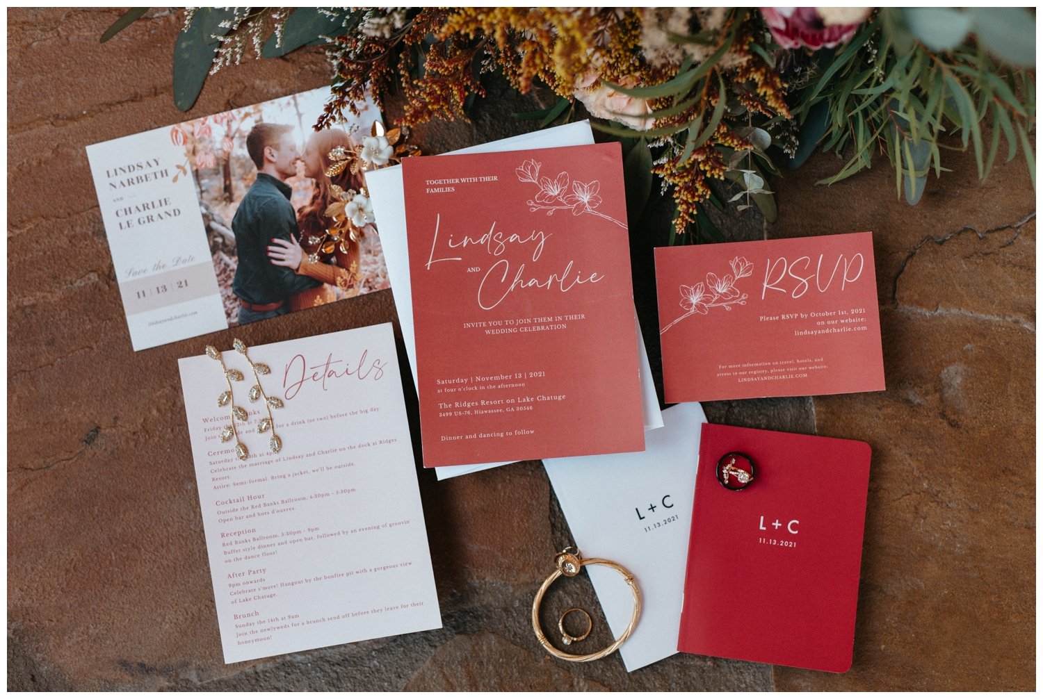 Florals and an invitation to a mountain wedding venue