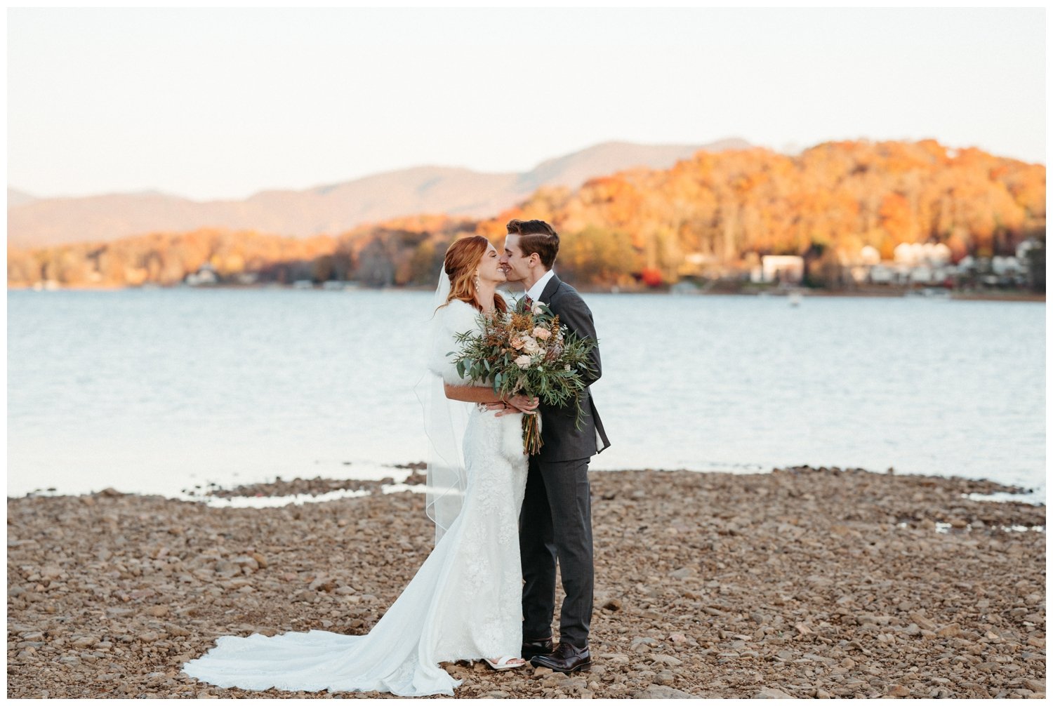 a lakeside mountain wedding venue with a bride and groom