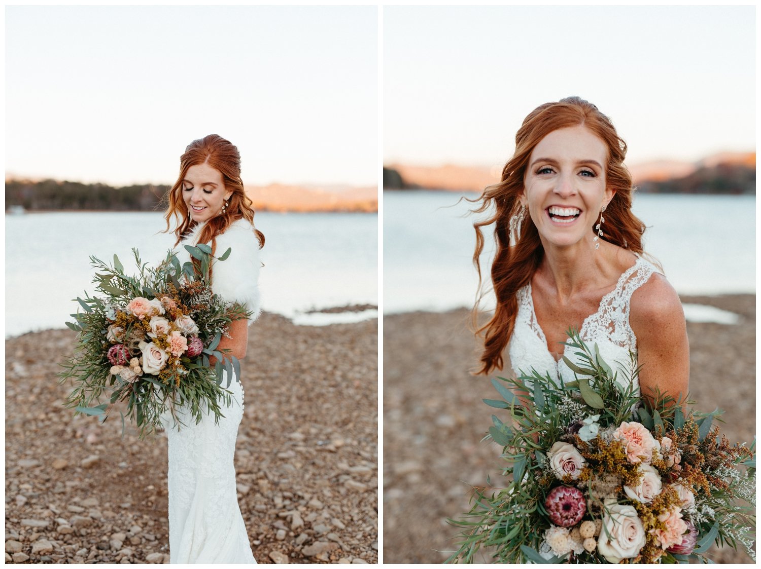 Portraits of the bride beside the lake