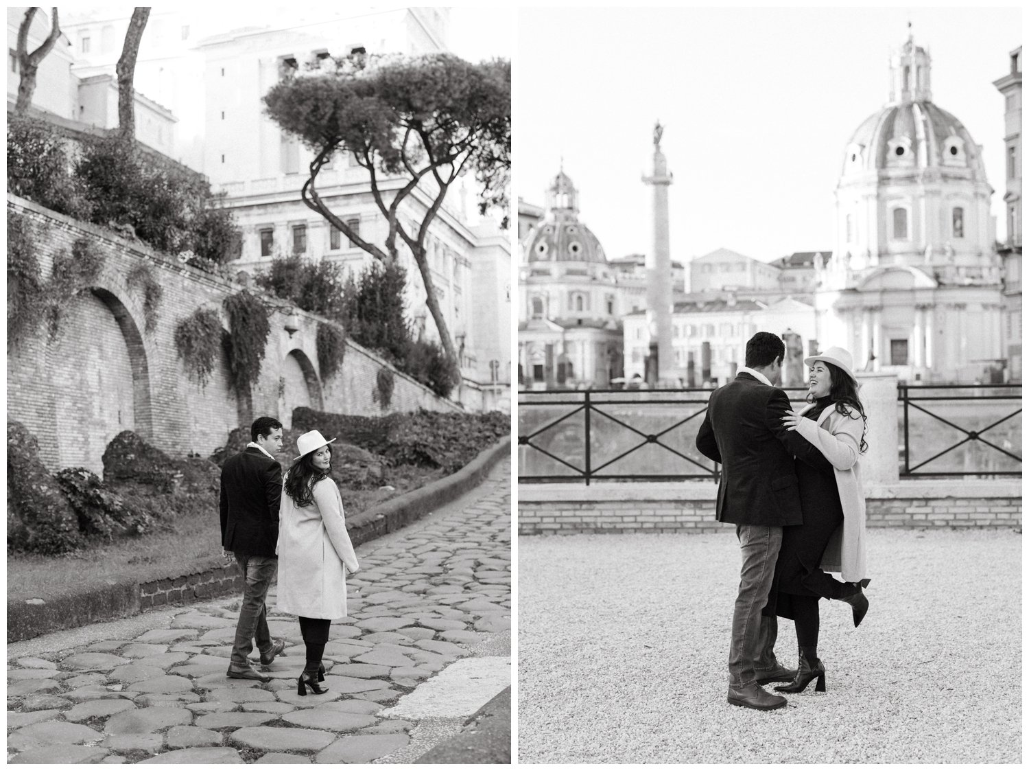 black and white images of the couple in Rome